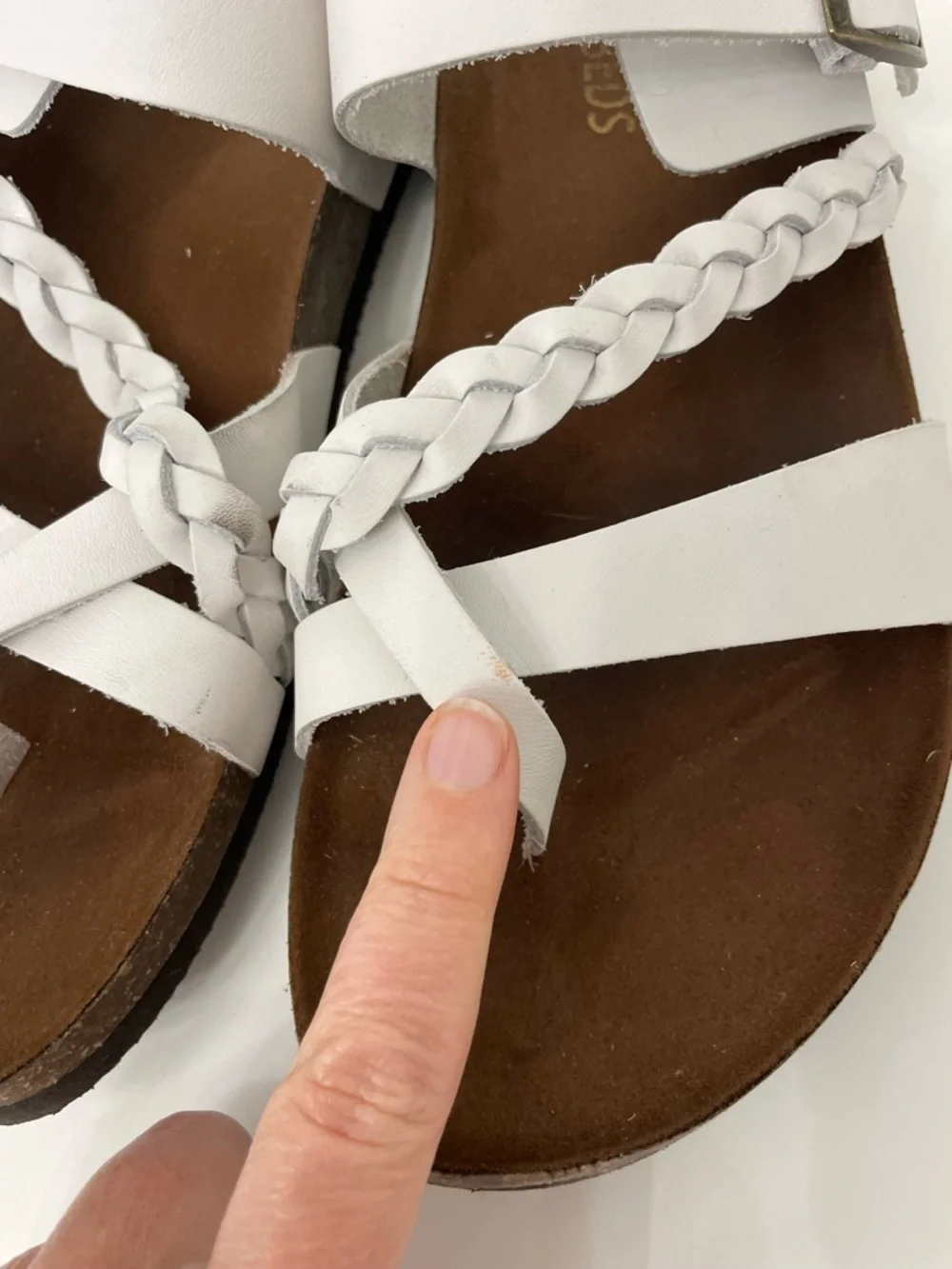 White Mountain Hazy Leather White Braided Slide Cork Sandals, womens size 9